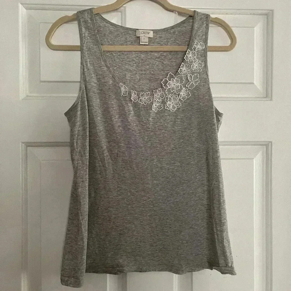 J. Crew Tops - J. Crew Grey tank with flower lace detail size S